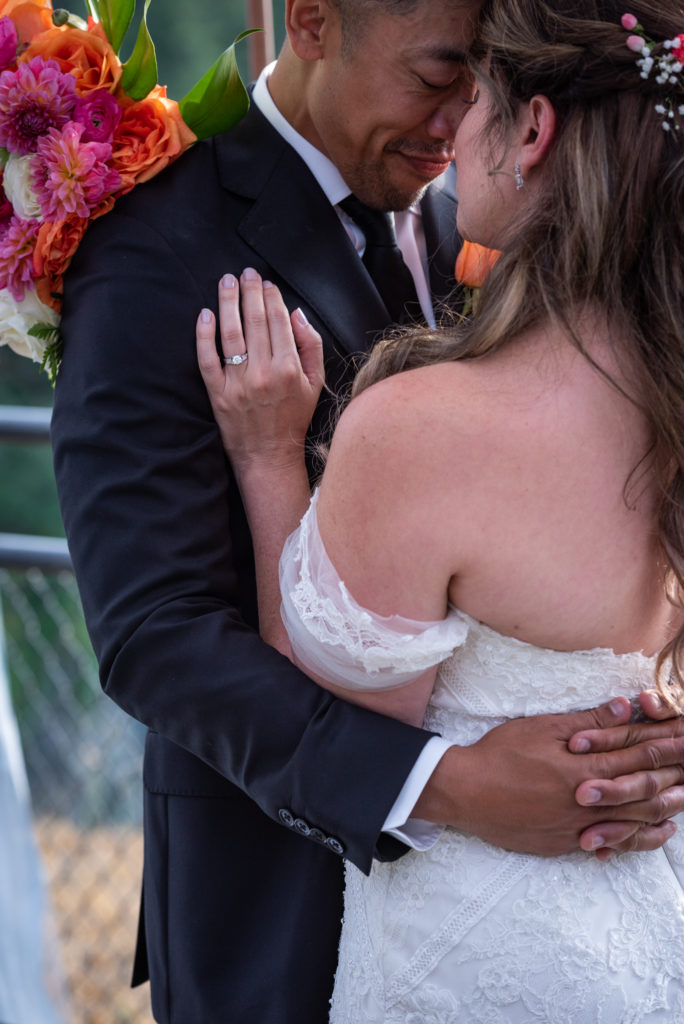 Bride and groom embracing at Salish Lodge & Spa